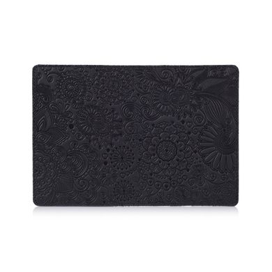 Дизайнерська шкіряна обкладинка для паспорта чорного кольору, колекція "Mehendi Art"