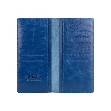 Износостойкий голубой кожаный бумажник на 14 карт