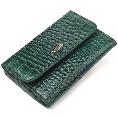 Яскравий жіночий гаманець із натуральної фактурної шкіри з тисненням під крокодила CANPELLINI 21588 Зелений