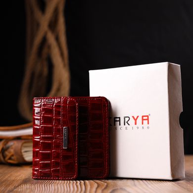 Яркий женский кошелек из натуральной лакированной кожи с тиснением под крокодила KARYA 21123 Красный