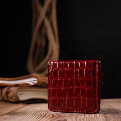 Яскравий жіночий гаманець із натуральної лакованої шкіри з тисненням під крокодила KARYA 21123 Червоний