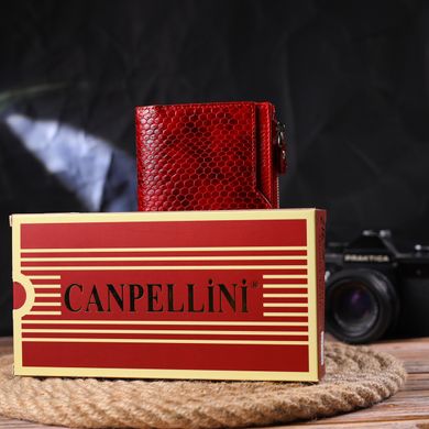 Лакированный женский кошелек из натуральной кожи с тиснением под змею CANPELLINI 21639 Красный