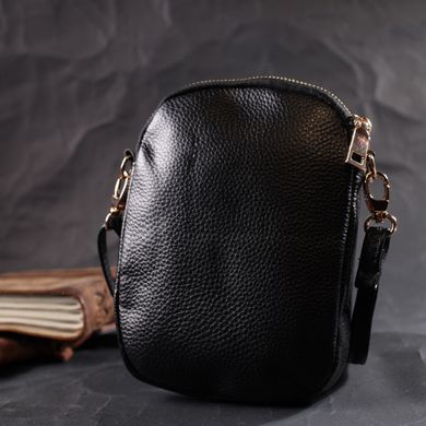 Невелика сумка цікавого формату з м'якої натуральної шкіри Vintage 22338 Чорна