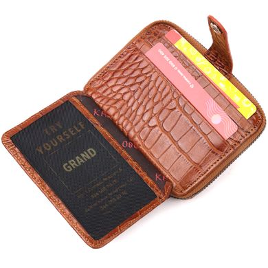 Невеликий гаманець із натуральної фактурної шкіри під крокодила KARYA 20973 Коричневий