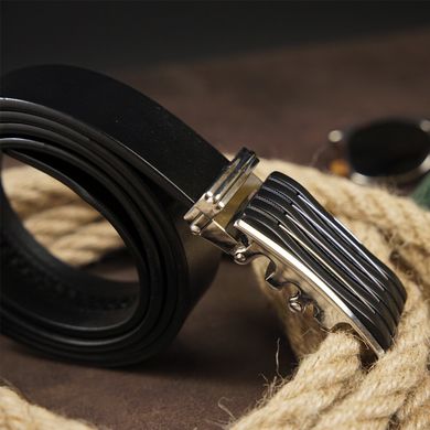Ремень мужской с автоматической пряжкой полоска Vintage 20301 Черный