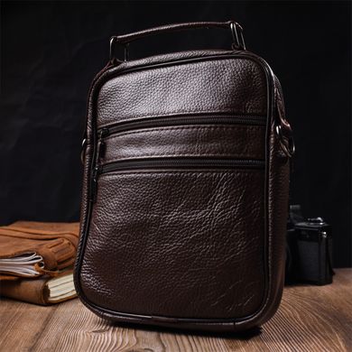 Вертикальная мужская сумка из натуральной кожи Vintage 21952 Коричневая
