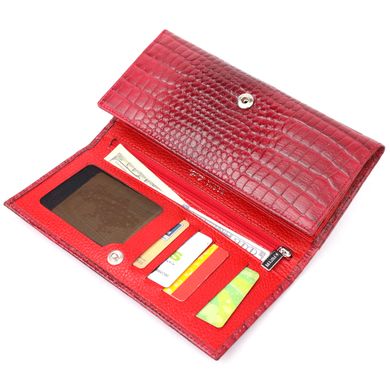 Місткий горизонтальний гаманець з натуральної шкіри з тисненням під крокодила KARYA 21173 Червоний