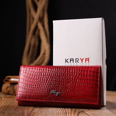 Місткий горизонтальний гаманець з натуральної шкіри з тисненням під крокодила KARYA 21173 Червоний