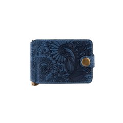 Блакитний дизайнерський Затискач для грошей з натуральної матової шкіри, колекція "Mehendi Art"