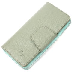 Незвичайний вертикальний жіночий гаманець із натуральної шкіри KARYA 21156 Сіро-блакитний
