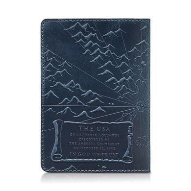 Дизайнерская кожаная обложка для паспорта с отделением для карт голубого цвета, коллекция "Discoveries"