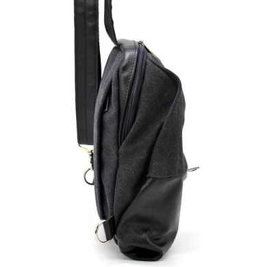 Рюкзак слінг на одне плече зі шкіри та канвас TARWA GAs-1905-3md Чорний