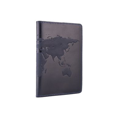 Синяя кожаная дизайнерская обложка-органайзер для документов c вложением ПВХ, коллекция "World Map"