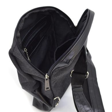 Рюкзак слінг на одне плече зі шкіри та канвас TARWA GAs-1905-3md Чорний