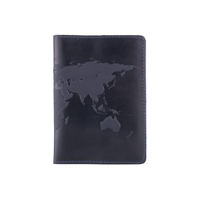 Синяя кожаная дизайнерская обложка-органайзер для документов c вложением ПВХ, коллекция "World Map"