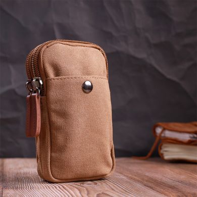 Добротная сумка-чехол на пояс с металлическим карабином из текстиля Vintage 22225 Коричневый