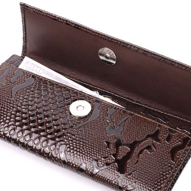 Красивий жіночий гаманець із натуральної фактурної шкіри під змію KARYA 21006 Коричневий