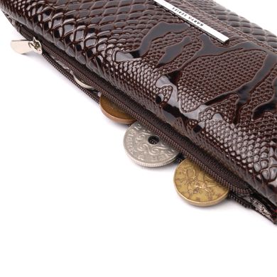 Красивий жіночий гаманець із натуральної фактурної шкіри під змію KARYA 21006 Коричневий
