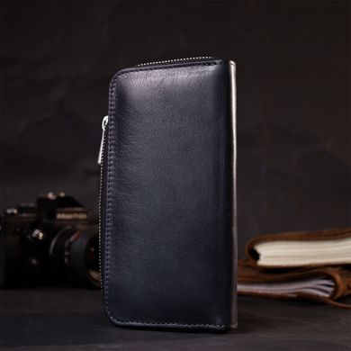 Стильний гаманець-клатч на блискавці із натуральної шкіри GRANDE PELLE 11644 Синій