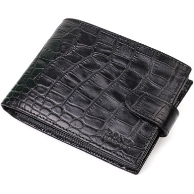 Місткий гаманець середнього розміру для чоловіків з натуральної шкіри з тисненням під крокодила BOND 22000 Чорний