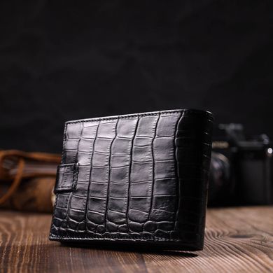 Місткий гаманець середнього розміру для чоловіків з натуральної шкіри з тисненням під крокодила BOND 22000 Чорний