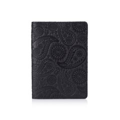 Дизайнерська шкіряна обкладинка для паспорта чорного кольору, колекція "Buta Art"