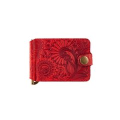 Червоний дизайнерський Затискач для грошей з натуральної матової шкіри, колекція "Mehendi Art"