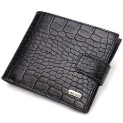 Удобный мужской бумажник из натуральной фактурной кожи с тиснением под крокодила CANPELLINI 21790 Черный