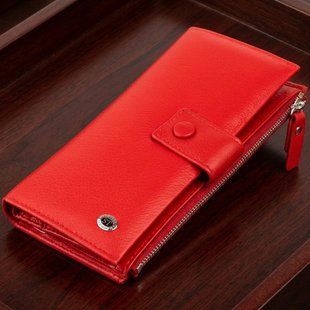 Оригинальный кошелек кожаный женский на хлястике с кнопкой ST Leather 19281 Красный