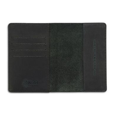 Дизайнерська шкіряна обкладинка для паспорта чорного кольору з відділенням для карт, колекція "Buta Art"