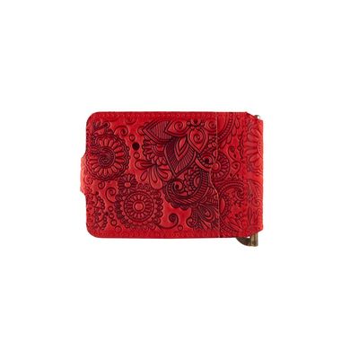 Красный дизайнерский зажим для денег с натуральной матовой кожи, коллекция "Mehendi Art"