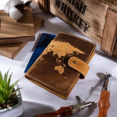 Шкіряне портмоне для паспорта / ID документів HiArt PB-02/1 Shabby Honey "World Map"
