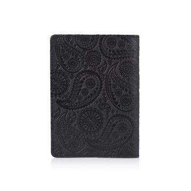 Дизайнерська шкіряна обкладинка для паспорта чорного кольору, колекція "Buta Art"