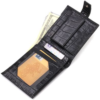 Зручний чоловічий гаманець із натуральної фактурної шкіри з тисненням під крокодила CANPELLINI 21790 Чорний