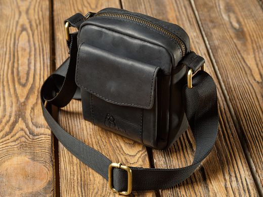 Компактная мужская сумка из натуральной кожи , Черный