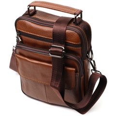 Стильна вертикальна чоловіча сумка із натуральної шкіри Vintage 21954 Світло-коричнева