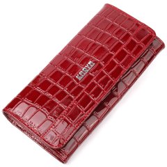 Вместительный лакированный горизонтальный кошелек из натуральной кожи с тиснением под крокодила KARYA 21175 Красный
