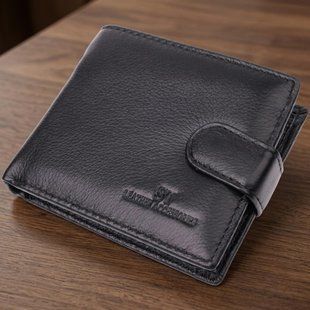 Бумажник для мужчин удобного размера из натуральной кожи ST Leather 22463 Черный