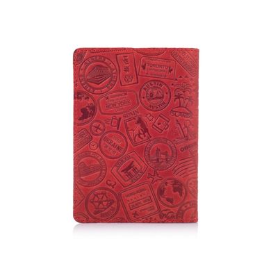 Червона дизайнерська шкіряна обкладинка для паспорта з відділенням для карт, колекція "Let's Go Travel"