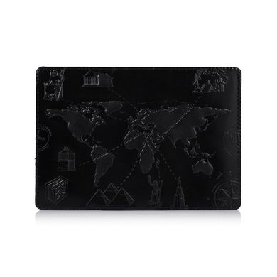 Оригинальная кожаная обложка для паспорта черного цвета с отделом для ID документов и художественным тиснением "7 wonders of the world"