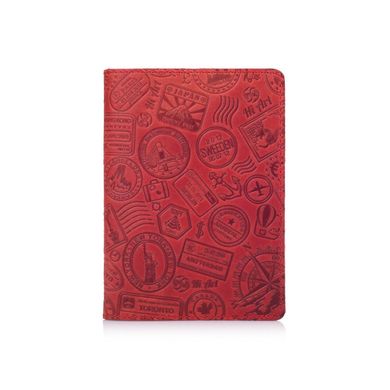 Червона дизайнерська шкіряна обкладинка для паспорта з відділенням для карт, колекція "Let's Go Travel"