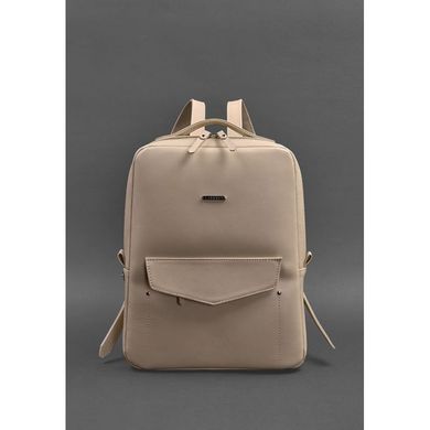 Натуральный кожаный женский городской рюкзак на молнии Cooper светло-бежевый краст Blanknote BN-BAG-19-light-beige