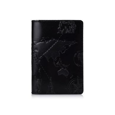 Оригинальная кожаная обложка для паспорта черного цвета с отделом для ID документов и художественным тиснением "7 wonders of the world"