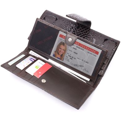 Лакований жіночий гаманець із натуральної фактурної шкіри KARYA 21025 Коричневий