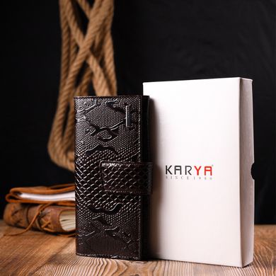 Лакированный женский кошелек из натуральной фактурной кожи KARYA 21025 Коричневый