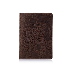 Оригінальна шкіряна коричнева обкладинка для паспорта з художньою тисненням "Mehendi Art"