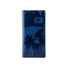 Ергономічний блакитний гаманець на 14 карт з натуральної глянсової шкіри, колекція "7 wonders of the world"