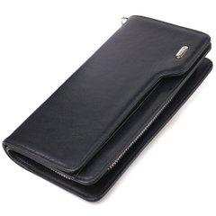 Практичное портмоне клатч из натуральной гладкой кожи CANPELLINI 21540 Черное