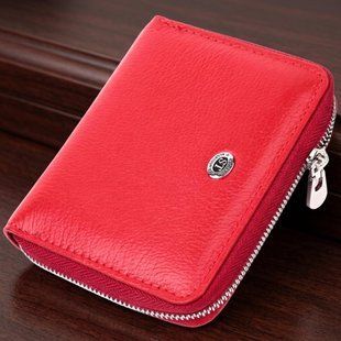 Кожаный женский кошелек на молнии с металлическим логотипом производителя ST Leather 19484 Красный