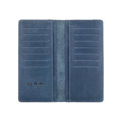 Износостойкий голубой кожаный бумажник на 14 карт